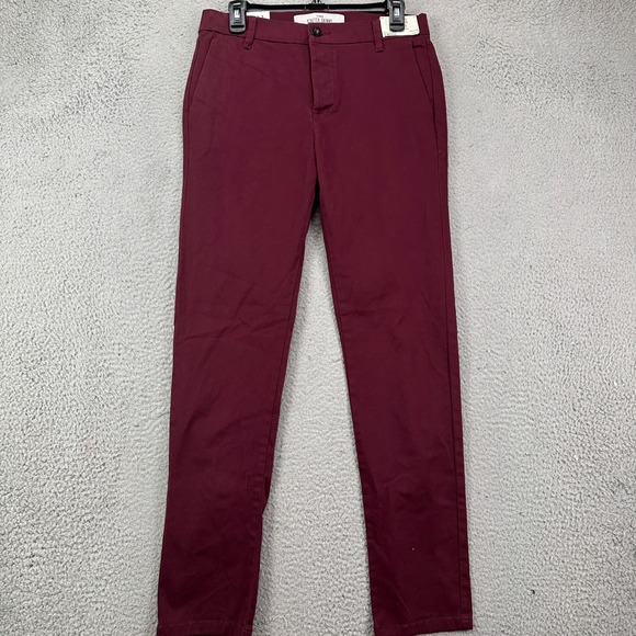 Topman Mens Stretch Skinny Khaki Pants 30X30 Maroon Flat Front Pocket Slim NEW